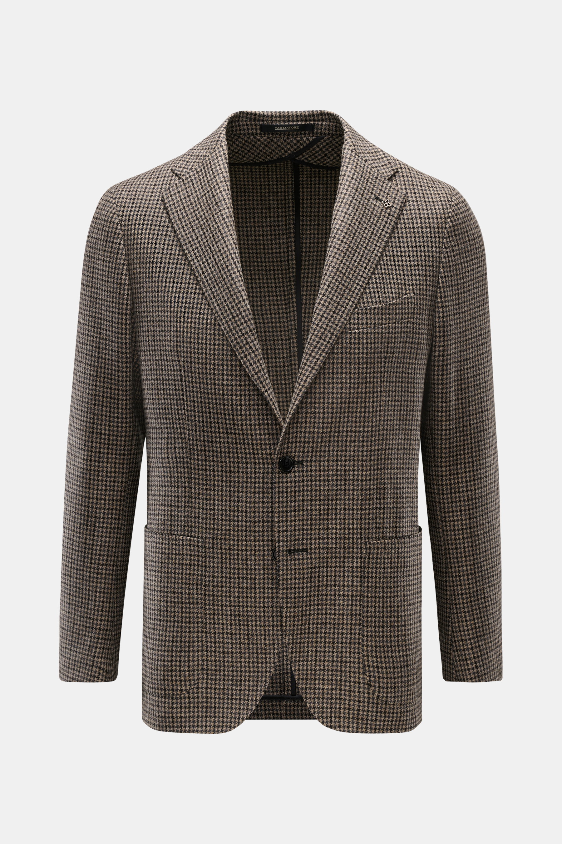 Tagliatore Sakko 'Monte Carlo' beige/dunkelgrau/dunkelbraun kariert, Slim Fit, Unconstructed Design, Super 110'S Wolle, Hahnentritt, Zwei-Knopf, fallendes Revers, Pin, Brust- und Hüfttaschen, Kissing Buttons, Seitenschlitze, drei Innentaschen, frontale An