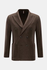 Santaniello Sakko braun/bordeaux/anthrazit kariert, frontale Aufnahme, slim Fit, reine Wolle, zweireihig, Glencheck, Spitzrevers, drei Knöpfe, Taschen, Kissing Buttons.