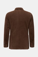 Rear view of the Santaniello Cordsakko braun, a slim fit, two-button brown cotton corduroy jacket with material-typical texture.

Description: <p>Dieses monochrome Sakko im Zwei-Knopf-Stil von SANTANIELLO wurde aus reinem, breitem Baumwoll-Cord gefertigt 