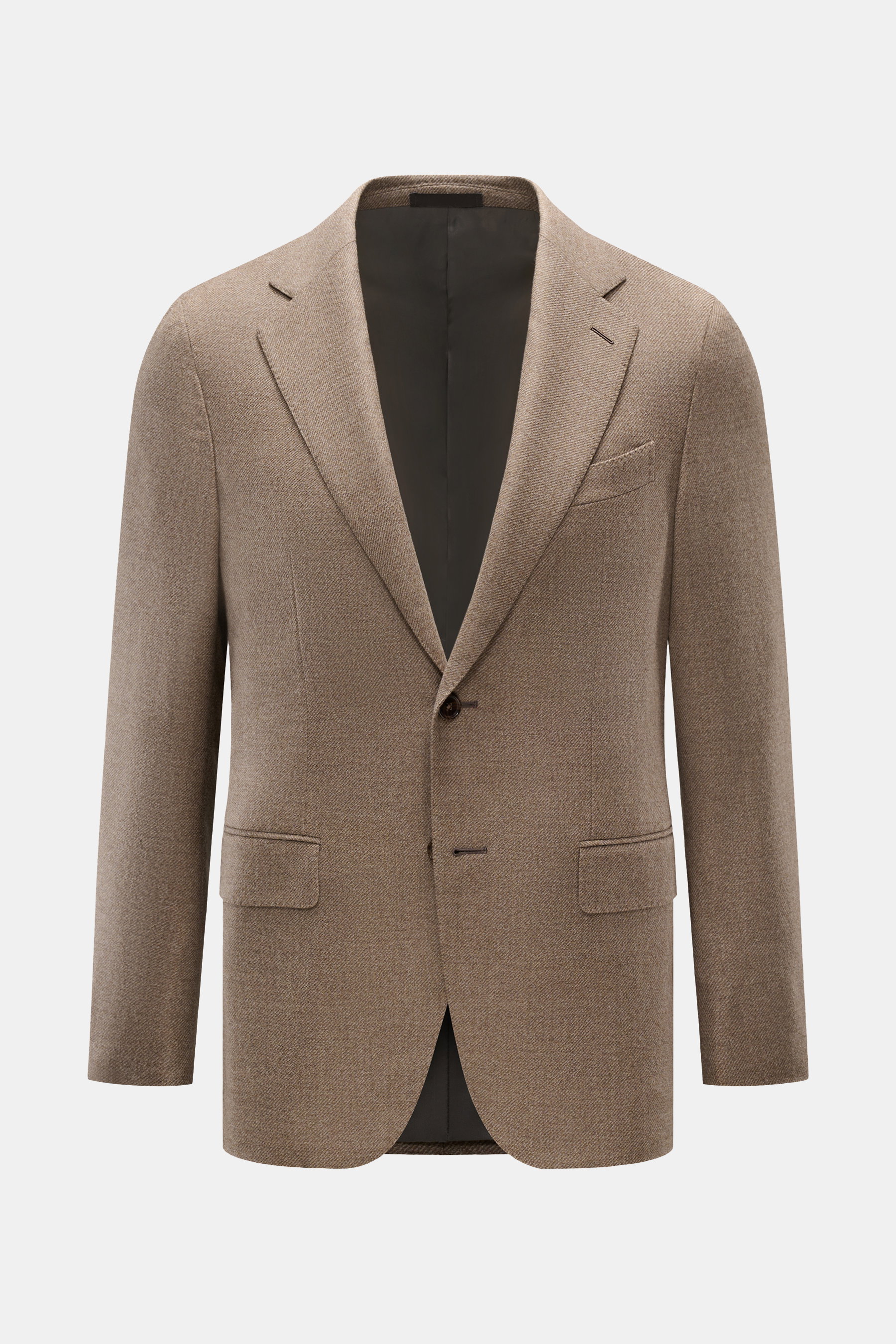 Caruso Sakko 'Aida' beige meliert, Slim Fit, aus reiner Wolle, Zwei-Knopf-Stil, fallendes Revers, Brusttasche, Hüfttaschen, Innentaschen, von vorne fotografiert.