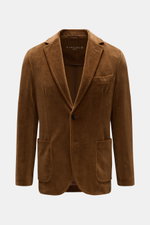 Front view of Circolo 1901 Velvet jacket light brown in slim fit, soft jersey-velvet with step lapel, two-button style, breast and patch hip pockets.  

Description: <p>With its combination of modern unconstructed finish and fine jersey-velvet, this elega