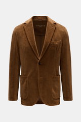Front view of Circolo 1901 Velvet jacket light brown in slim fit, soft jersey-velvet with step lapel, two-button style, breast and patch hip pockets.  

Description: <p>With its combination of modern unconstructed finish and fine jersey-velvet, this elega