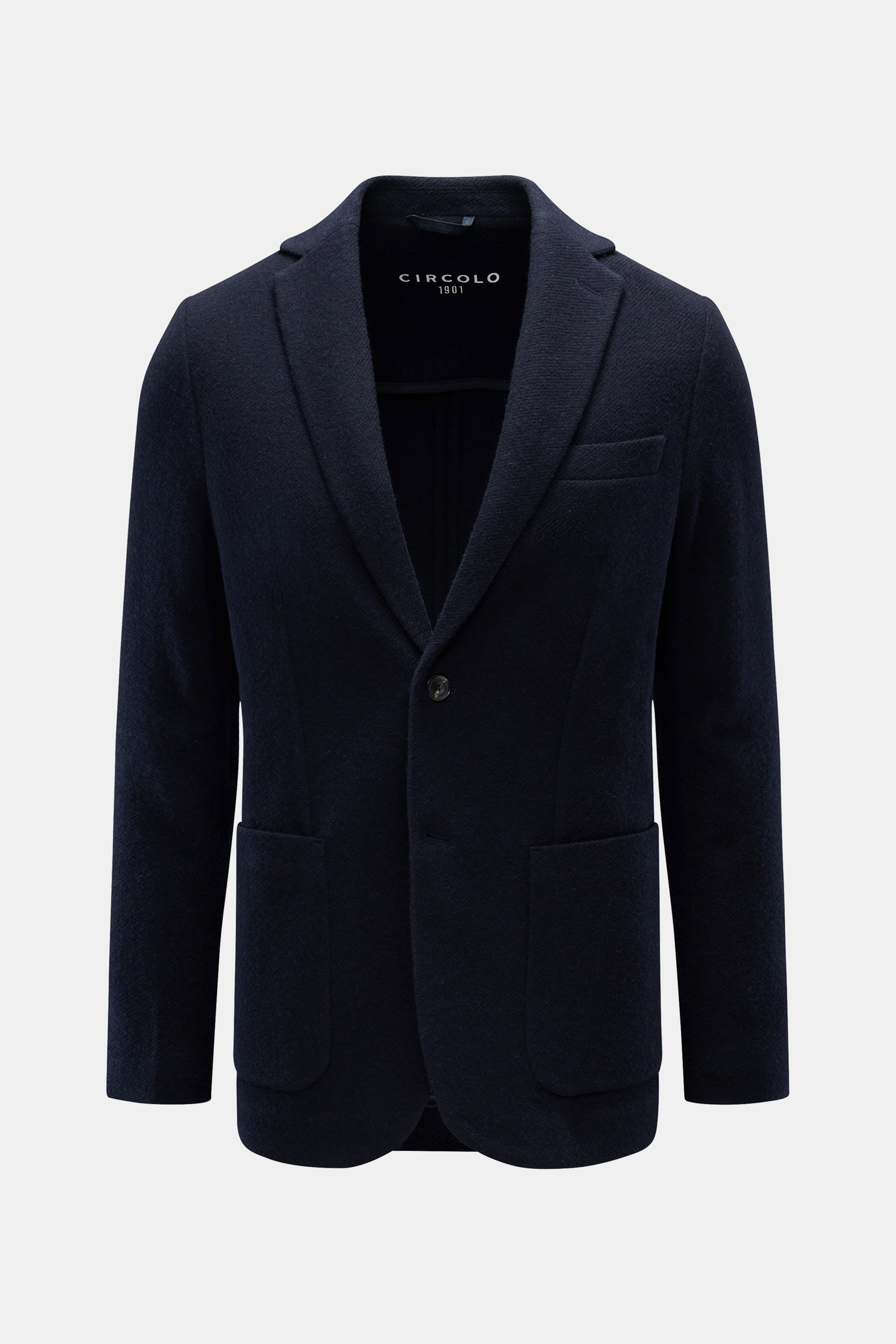 Circolo 1901 Sakko navy, frontale Aufnahme, Slim Fit, tailliert, aus Wolle und Cashmere, mit fallendem Revers, zwei Knöpfen, aufgesetzten Taschen und Brusttasche.