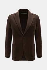 Circolo 1901 Strickblazer dunkelbraun aus reiner Wolle, Slim Fit, tonaler Fischgrat, Zwei-Knopf-Stil, fallendes Revers, frontal fotografiert.
