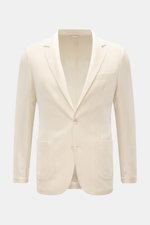 Marco Pescarolo Blazer 'Giove' creme, Slim Fit, Unconstructed Design, tonale Webstruktur, fallendes Revers, zwei Knöpfe, Brust- und Hüfttaschen, Vorderansicht.
