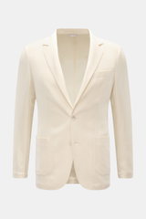 Marco Pescarolo Blazer 'Giove' creme, Slim Fit, Unconstructed Design, tonale Webstruktur, fallendes Revers, zwei Knöpfe, Brust- und Hüfttaschen, Vorderansicht.