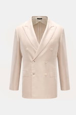 Front view of Brioni Smart-casual jacket 'New Plume' sand mottled in a fine silk-cashmere-linen blend, slim fit, double-breasted with pointed lapel and flap pockets, lightweight and soft feel.