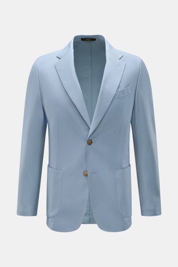 Windsor Sakko 'Travel' rauchblau, Slim Fit, taillierter Zwei-Knopf-Stil, fallendes Revers, Brust- und Hüfttaschen, Kissing Buttons, Unconstructed, frontal fotografiert.