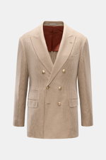 Brunello Cucinelli Sakko beige/hellbraun/taupe kariert, Frontansicht, Slim Fit, zweireihig, Cashmere-Seide-Mix, Hahnentritt, Spitzrevers, Patten- und Billettaschen.