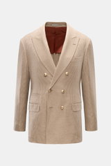 Brunello Cucinelli Sakko beige/hellbraun/taupe kariert, Frontansicht, Slim Fit, zweireihig, Cashmere-Seide-Mix, Hahnentritt, Spitzrevers, Patten- und Billettaschen.