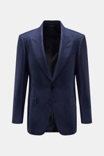 Tom Ford Sakko 'Shelton' navy im Slim Fit, tailliert, aus Woll-Mix mit Fischgratmuster, zwei Knöpfen, Spitzrevers, frontal fotografiert.
