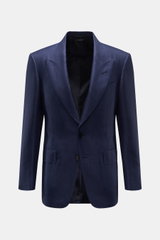 Tom Ford Sakko 'Shelton' navy im Slim Fit, tailliert, aus Woll-Mix mit Fischgratmuster, zwei Knöpfen, Spitzrevers, frontal fotografiert.