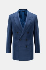 Front view of the Tom Ford Samtsakko 'Atticus' schwarz, a slim fit double-breasted velvet blazer with peak lapels and flap pockets.  
<p>Großer Auftritt garantiert: Das luxuriöse Sakko 'Atticus' von TOM FORD besteht aus edlem Samt aus Viskose-Mischung und