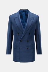 Front view of the Tom Ford Samtsakko 'Atticus' schwarz, a slim fit double-breasted velvet blazer with peak lapels and flap pockets.  
<p>Großer Auftritt garantiert: Das luxuriöse Sakko 'Atticus' von TOM FORD besteht aus edlem Samt aus Viskose-Mischung und