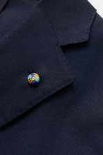 Close-up front view of Belvest Smart-casual jacket navy lapel with colorful pin, showing fine twill fabric and soft cashmere-silk blend.

Description: <p>BELVEST combines super soft fabric in a fine cashmere-silk blend in this smart-casual jacket with fin