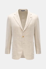 Front view of Belvest Smart-casual jacket cream/beige checked featuring a slim fit, classic glen check, step lapel with pin, and patch hip pockets. 

Description: <p>BELVEST has brought together the best in natural materials – wool, linen, silk and cashme