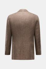 Belvest Sakko graubraun meliert, Rückansicht, Slim Fit, Leinen-Wolle-Mix, taillierter Drei-Knopf-Stil, weicher Griff, Struktur, Seitenschlitze.