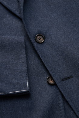 Close-up front view of Stile Latino Smart-casual jacket 'Vincenzo' navy mottled showing fabric texture, buttons, and lapel detail.

Description: <p>STILE LATINO presents luxury you can feel with its elegant smart-casual jacket 'Vincenzo' in a blend of lig