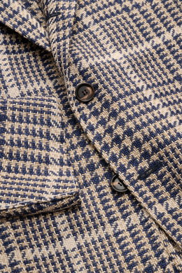 Close-up angled view of Stile Latino Smart-casual jacket 'Vincenzo' navy/beige checked showing classic glen check, buttons, and lapel detail.

Description: <p>STILE LATINO presents luxury you can feel with its lightweight smart-casual jacket 'Vincenzo' in