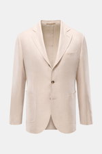 Sipario Sakko 'Ginza' sand gemustert, frontale Ansicht, Slim Fit, Leinen-Baumwoll-Mix, tailliert, tonaler Fischgrat, halb gefüttert, Drei-Knopf-Stil.