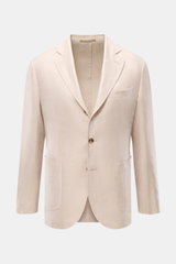 Sipario Sakko 'Ginza' sand gemustert, frontale Ansicht, Slim Fit, Leinen-Baumwoll-Mix, tailliert, tonaler Fischgrat, halb gefüttert, Drei-Knopf-Stil.