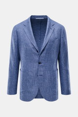 Sipario Sakko 'Ginza' graublau/schwarz kariert, Slim Fit, leichter Leinen-Seide-Mix, Glencheck, tailliert, Drei-Knopf, fallendes Revers, frontal fotografiert.