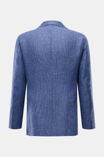 Sipario Sakko 'Ginza' graublau/schwarz kariert, Slim Fit, Unconstructed Design, leichte Leinen-Seide-Mischung, Rückansicht mit Seitenschlitzen.