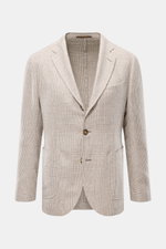 Sipario Sakko 'Ginza' taupe/creme kariert, Slim Fit, leichter Leinen-Seide-Mix, Glencheck, tailliert, Drei-Knopf, fallendes Revers, Brust- und Hüfttaschen.