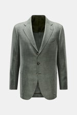 Cesare Attolini Sakko graugrün meliert, Slim Fit, tailliert, aus Wolle, Seide, Leinen, mit fallendem Revers, Brust- und Hüfttaschen, Ärmelabschlüsse unfertig, halb gefüttert, frontale Perspektive.