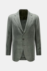 Cesare Attolini Sakko graugrün meliert, Slim Fit, tailliert, aus Wolle, Seide, Leinen, mit fallendem Revers, Brust- und Hüfttaschen, Ärmelabschlüsse unfertig, halb gefüttert, frontale Perspektive.
