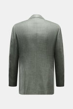 Rückansicht des Cesare Attolini Sakko graugrün meliert, slim fit, tailliert, mit feinem Woll-Seide-Leinen-Mix, fallendem Revers, Seitenschlitzen.