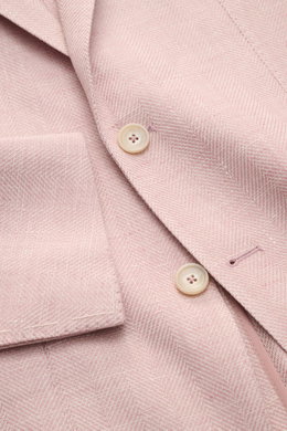 Tagliatore Sakko 'Monte Carlo' altrosa meliert, Nahaufnahme von Knöpfen und Fischgrat-Struktur, Leinen-Baumwoll-Mix, Slim Fit, tailliert.