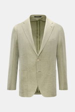 Tagliatore Sakko 'Monte Carlo' oliv meliert, frontal mit markanter Fischgrat-Struktur, Slim Fit, Leinen-Baumwoll-Mix, zwei Knöpfe, Unconstructed Design.