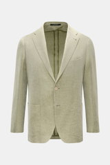 Tagliatore Sakko 'Monte Carlo' oliv meliert, frontal mit markanter Fischgrat-Struktur, Slim Fit, Leinen-Baumwoll-Mix, zwei Knöpfe, Unconstructed Design.