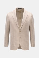 Tagliatore Sakko 'Monte Carlo' beige meliert, frontale Nahaufnahme, Leinen-Baumwoll-Mix, Fischgratstruktur, Slim Fit, zwei Knöpfe, fallendes Revers, Brust- und Hüfttaschen, Unconstructed Design.