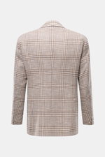 Rückansicht des Tagliatore Sakko 'Monte Carlo' beige/taupe kariert mit Unconstructed-Verarbeitung, slim Fit, fallendem Revers und Strukturgewebe.