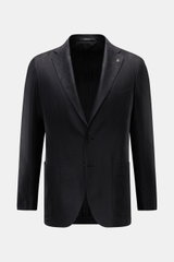 Tagliatore Sakko 'Monte Carlo' schwarz, frontale Ansicht, Slim Fit, Mix aus Seide und Schurwolle, tailliert, zwei Knöpfe, fallendes Revers, Pin am Revers, Brust- und Hüfttaschen, Unconstructed Design.