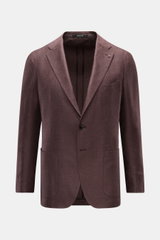 Tagliatore Sakko 'Monte Carlo' dunkelbraun meliert, Slim Fit, aus Seide-Schurwolle, feines Strukturgewebe, zwei Knöpfe, fallendes Revers mit Pin, Brust- und Hüfttaschen, seitliche Schlitze, Unconstructed Design, drei Innentaschen, frontale Aufnahme.