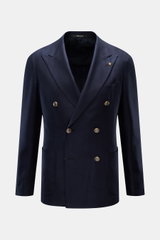 Tagliatore Seidensakko 'Vesuvio' navy, slim Fit, zweireihig mit drei Knöpfen, Spitzrevers, markant gewebt, weicher Griff, frontal fotografiert.