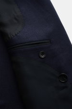 Tagliatore Seidensakko 'Vesuvio' navy, Detailansicht innen, weiche reine Seide, markante Webstruktur, Innentaschen mit Knöpfen, halb gefüttert.