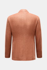 Caruso Sakko 'Aida' rostbraun meliert, rustikaler italienischer Stil, zweireihig, steigendem Revers, Hanf-Wolle-Mix, Slim Fit, Rückansicht.