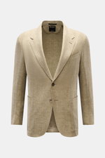 Front view of Zegna Smart-casual jacket olive mottled in linen, wool and silk blend with slim fit, step lapel, two buttons, patch pockets.

Description: <p>Hot days are guaranteed to be enjoyable in this smart-casual jacket in linen, wool and silk with di