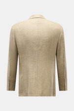 Zegna Smart-casual jacket olive mottled shown from the back, made of linen, wool and silk blend with fine texture, slim fit, step lapel, and side vents. Hot days are guaranteed to be enjoyable in this smart-casual jacket in linen, wool and silk with disti