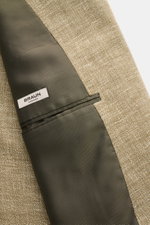 Close-up view of the interior lining and fabric texture of the Zegna Smart-casual jacket olive mottled, showing fine weave and label.

Description: <p>Hot days are guaranteed to be enjoyable in this smart-casual jacket in linen, wool and silk with distinc