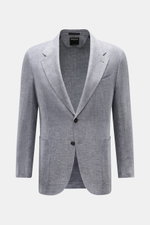 Front view of Zegna Smart-casual jacket 'Riviera' dark navy/white mottled, slim fit with step lapel, two-button style, patch hip pockets, and classic breast pocket.

Description: <p>The smart-casual jacket 'Riviera' by ZEGNA made of linen and wool with si