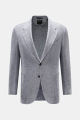 Front view of Zegna Smart-casual jacket 'Riviera' dark navy/white mottled, slim fit with step lapel, two-button style, patch hip pockets, and classic breast pocket.

Description: <p>The smart-casual jacket 'Riviera' by ZEGNA made of linen and wool with si