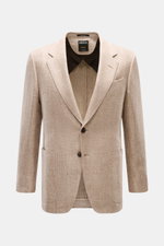 Zegna Sakko taupe meliert, Slim Fit, aus Leinen, Wolle, Seide, feines Strukturgewebe, taillierter 2-Knopf-Stil, fallendes Revers, frontale Ansicht.