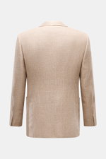 Zegna Sakko taupe meliert, Slim Fit aus Leinen, Wolle, Seide, feines Strukturgewebe, Rückansicht mit Seitenschlitzen und zwei Hüfttaschen.
