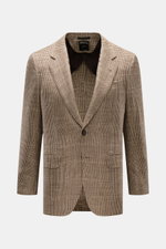 Front view of Zegna Sakko dunkelbraun/beige kariert in Glencheck pattern, slim fit with notch lapels and two-button closure.

<p>Dieses Sakko von ZEGNA aus Seide, Leinen und Wolle mit Anteil mit Glencheck-Webmuster steht mit seinem angenehm weichen Griff 