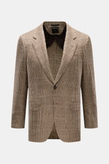 Front view of Zegna Sakko dunkelbraun/beige kariert in Glencheck pattern, slim fit with notch lapels and two-button closure.

<p>Dieses Sakko von ZEGNA aus Seide, Leinen und Wolle mit Anteil mit Glencheck-Webmuster steht mit seinem angenehm weichen Griff 